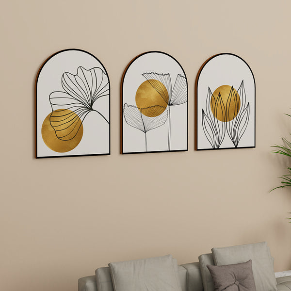 Wall Art & Paintings - Golden Dream Floral Wall Painting - Set Of Three