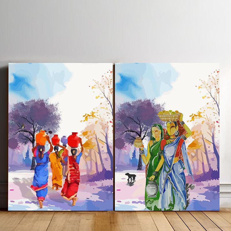 Buy Rural Drapes Wall Painting - Set Of Two Wall Art & Paintings from Vaaree