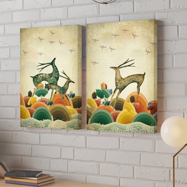 Wall Art & Paintings - Deer Dance Wall Painting - Set Of Two