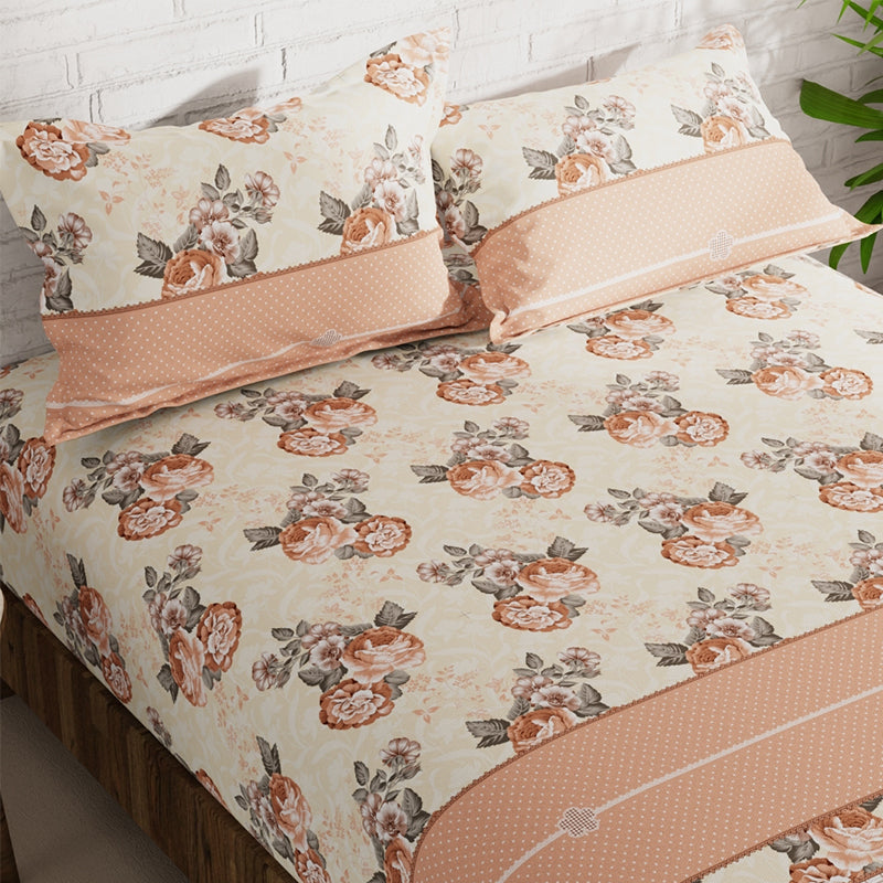 Buy Edva Peach Floral Bedsheet Bedsheets from Vaaree