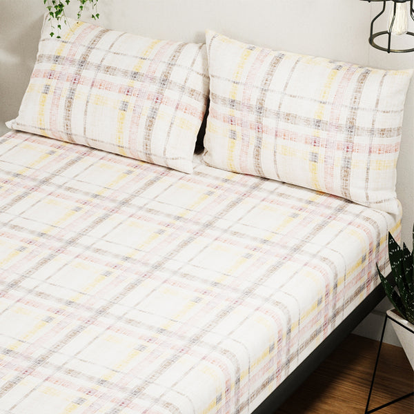 Buy Lydia Checks Bedsheet - Gold & Brown Bedsheets from Vaaree