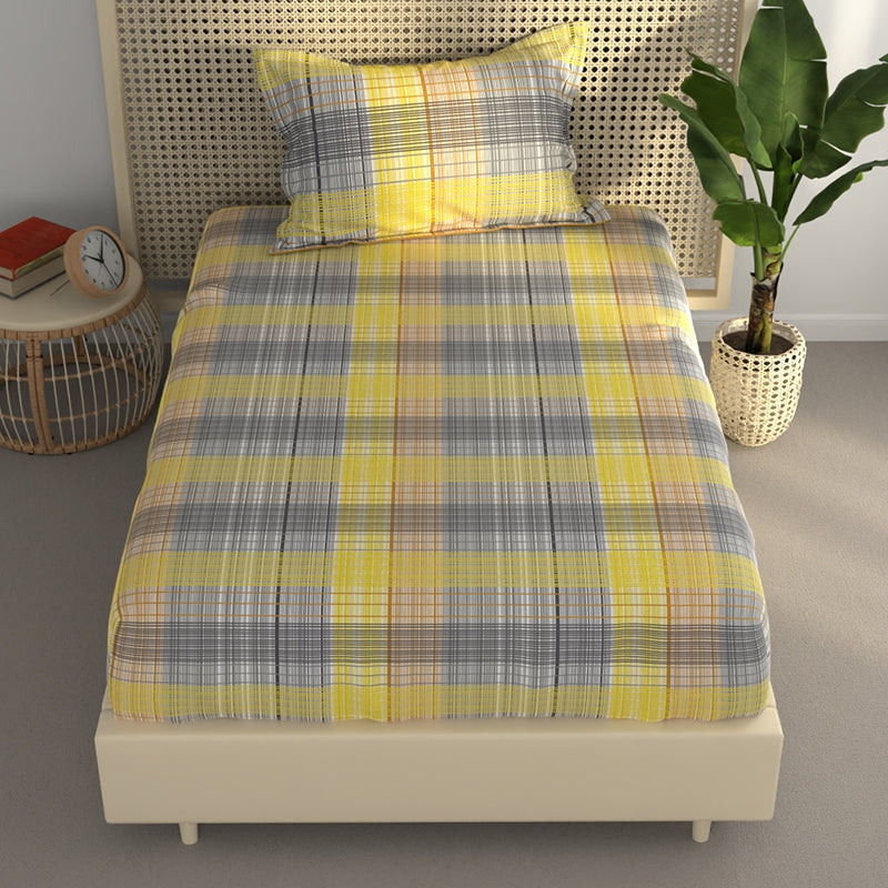 Bedsheets - Gazal Checkered Bedsheet - Yellow