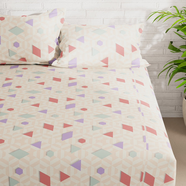 Buy Draco Geometric Bedsheet - Beige Bedsheets from Vaaree