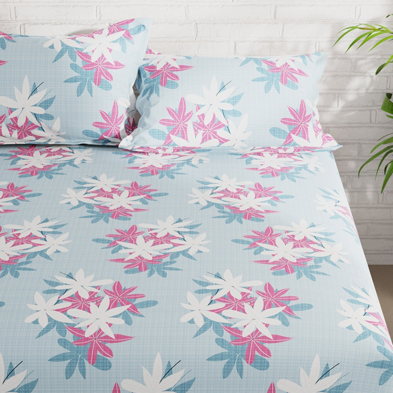 Buy Calen Floral Bedsheet - Pink & Blue Bedsheets from Vaaree