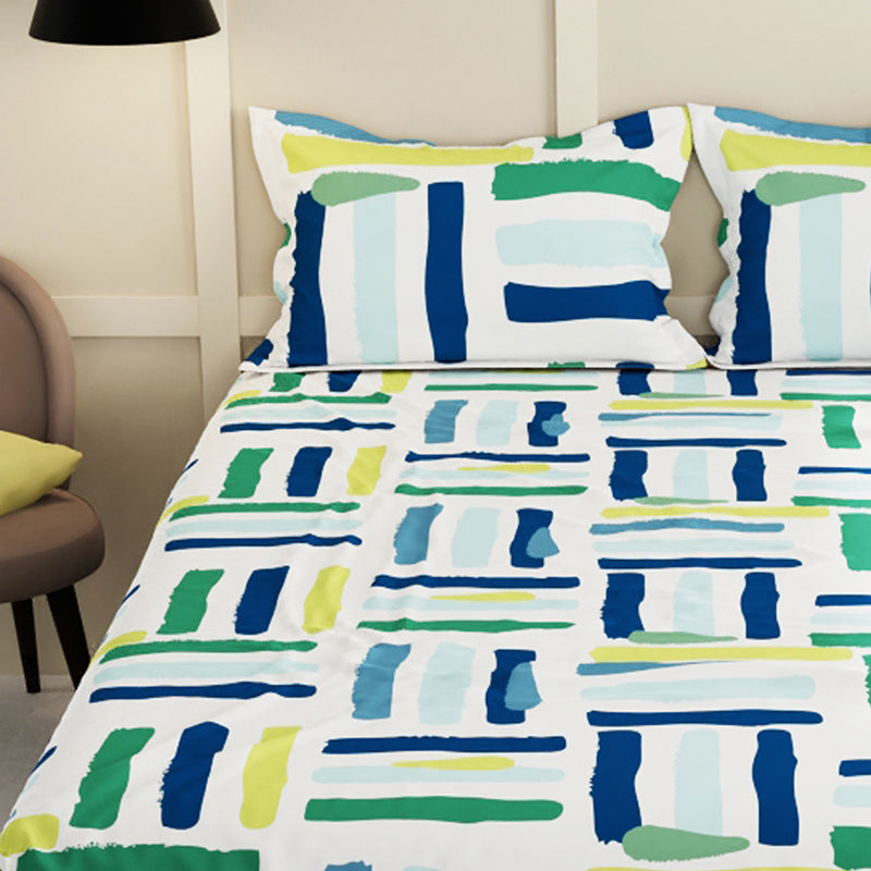 Buy Aurra Stripe Bedsheet - Green & Blue Bedsheets from Vaaree