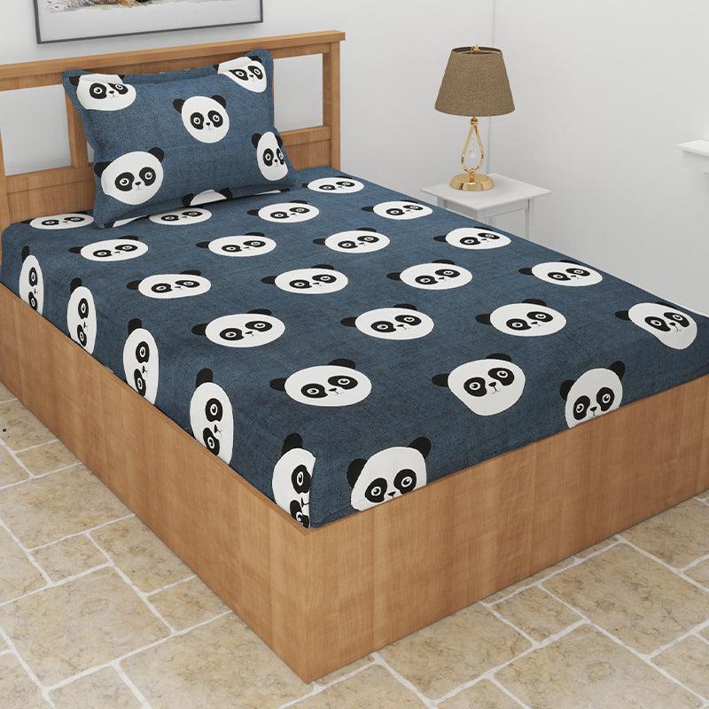 Bedsheets - Panda Polka Kids Bedsheet - Dark Grey