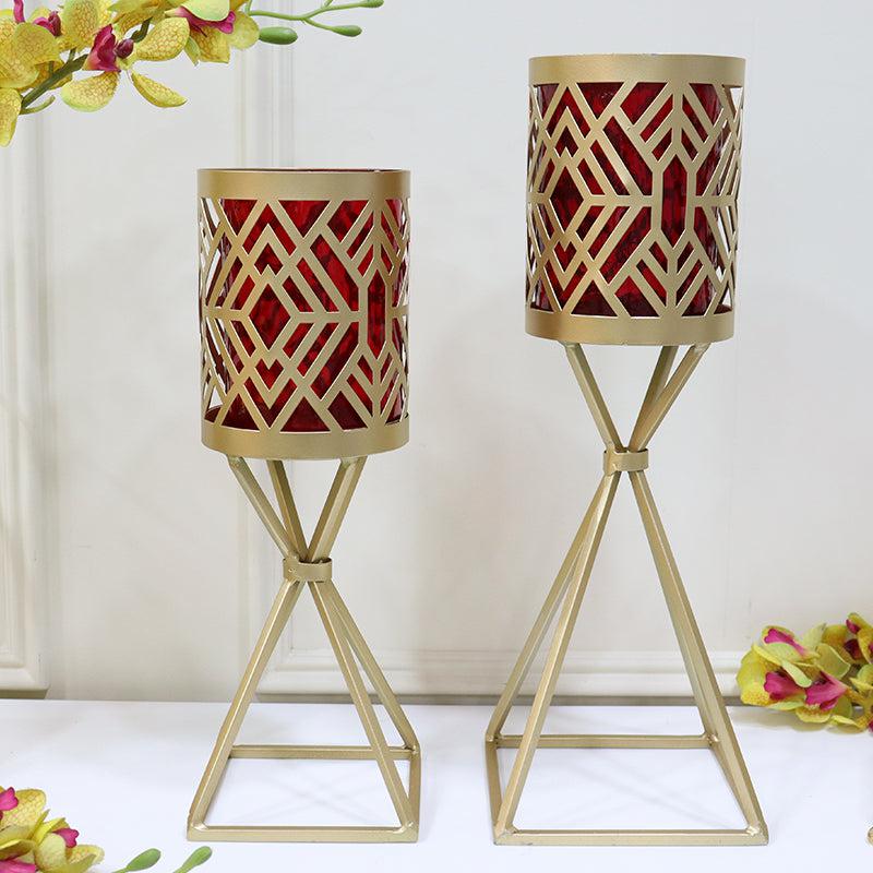 Buy Stima Geometric Candle Holder (Gold) - Set Of Two Candle Holders from Vaaree