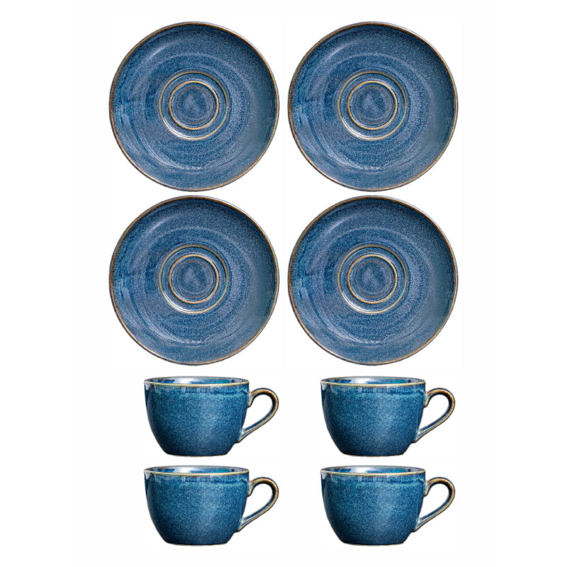 Tea Sets & Tea Pots - Hrito Blue Stoneware Mug (200 ML) - Set Of Eight