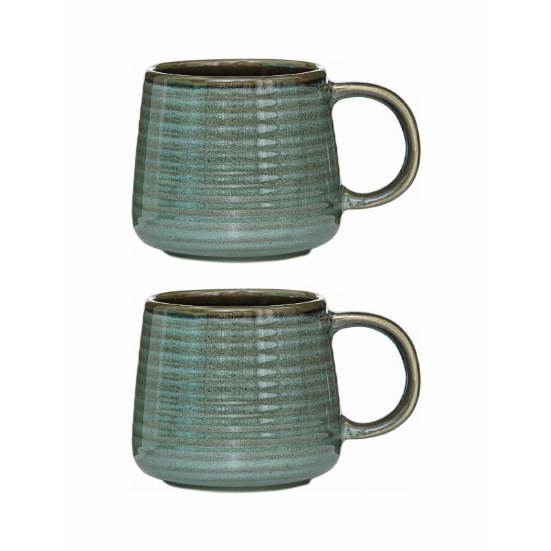 Buy Lucion Green Stoneware Mug (340 ML) - Set Of Two Mug & Tea Cup from Vaaree