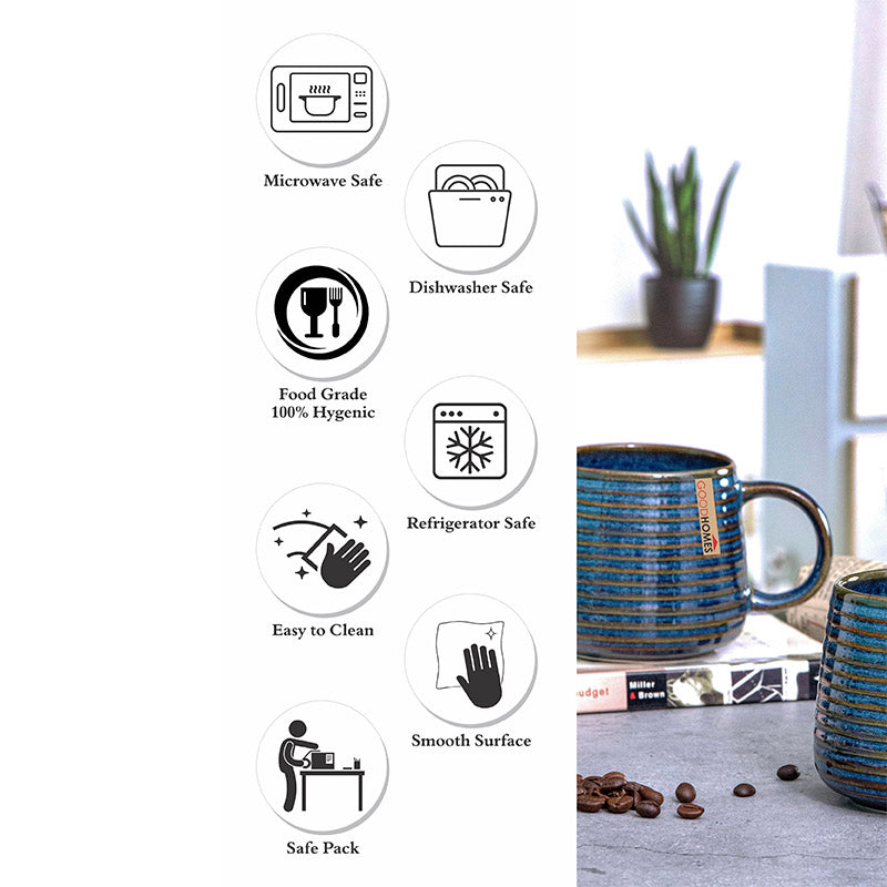 Buy Lucion Blue Stoneware Mug (340 ML) - Set Of Two Mug & Tea Cup from Vaaree