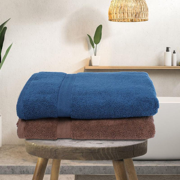 Buy Miorah Bath Towel (Blue & Brown) - Set Of Two Bath Towels from Vaaree