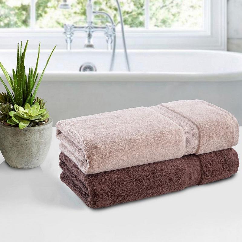 Buy Miorah Bath Towel (Beige & Brown) - Set Of Two Bath Towels from Vaaree