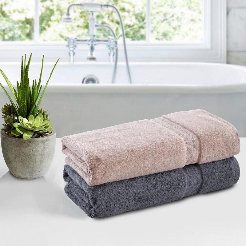 Buy Miorah Bath Towel (Beige & Grey) - Set Of Two Bath Towels from Vaaree