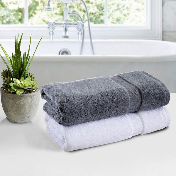 Buy Miorah Bath Towel (White & Grey) - Set Of Two Bath Towels from Vaaree