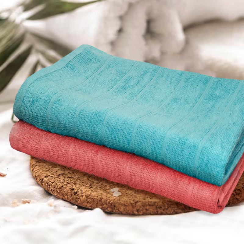 Buy Sarda Bath Towel (Light Blue & Peach) - Set Of Two Bath Towels from Vaaree