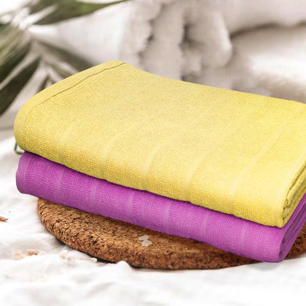 Buy Sarda Bath Towel (Yellow & Purple) - Set Of Two Bath Towels from Vaaree