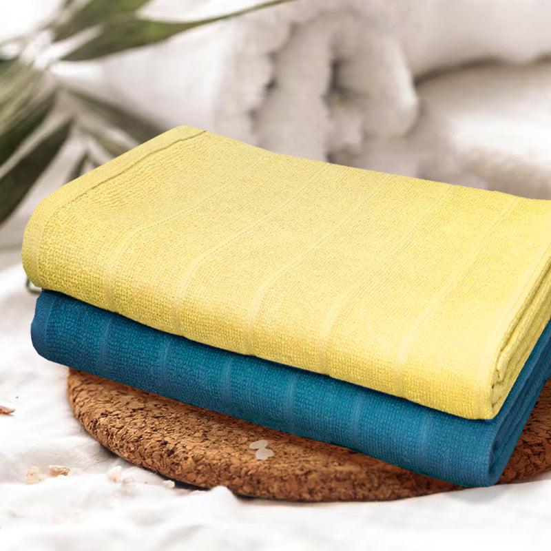 Buy Sarda Bath Towel (Yellow & Dark Blue) - Set Of Two Bath Towels from Vaaree