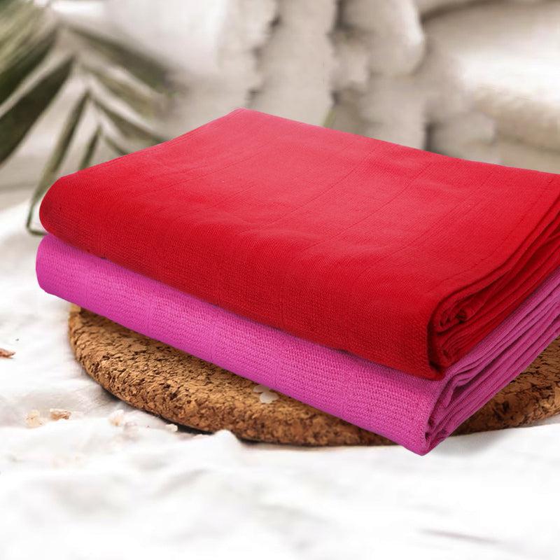 Buy Sarda Bath Towel (Red & Puple) - Set Of Two Bath Towels from Vaaree