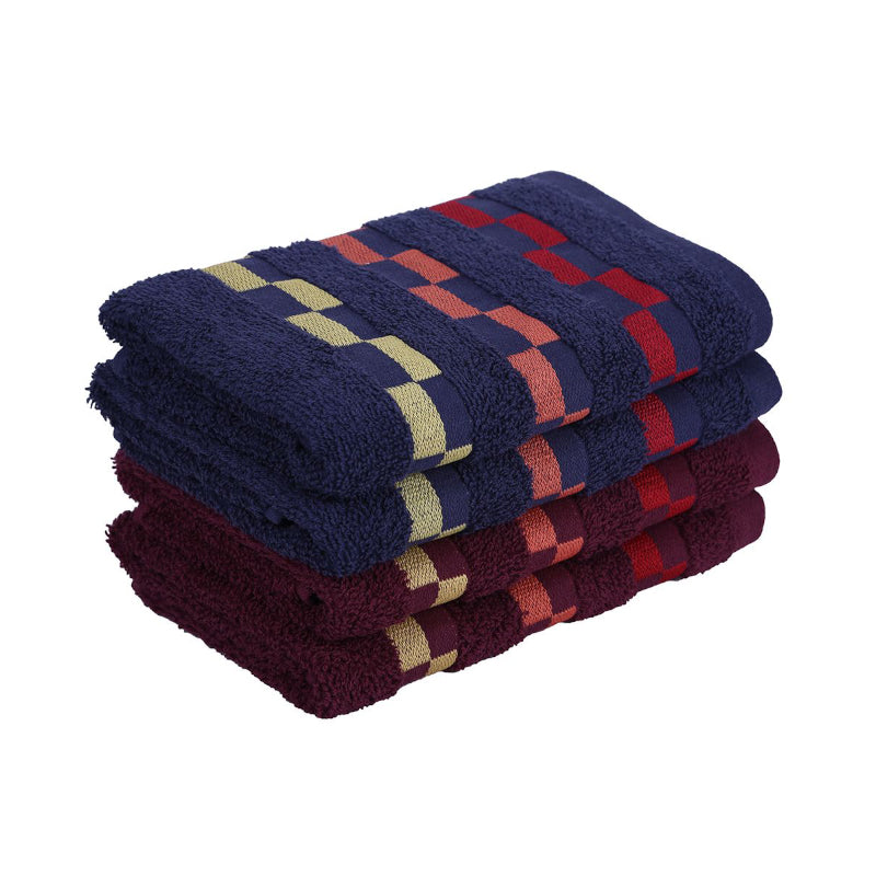 Buy Delpha Hand Towel (Navy Blue & Wine) - Set Of Four Hand & Face Towels from Vaaree