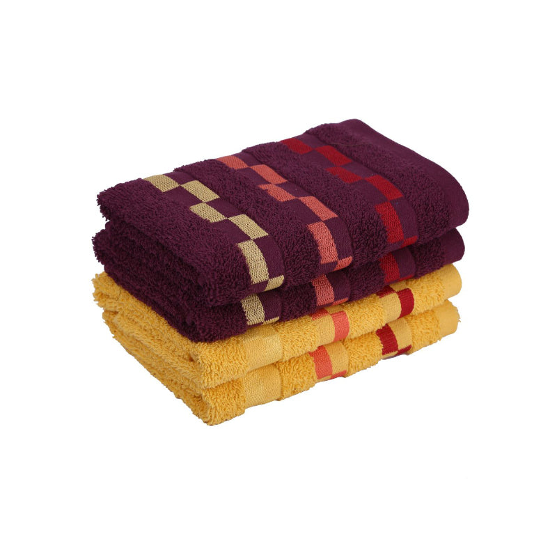 Buy Delpha Hand Towel (Wine & Yellow) - Set Of Four Hand & Face Towels from Vaaree