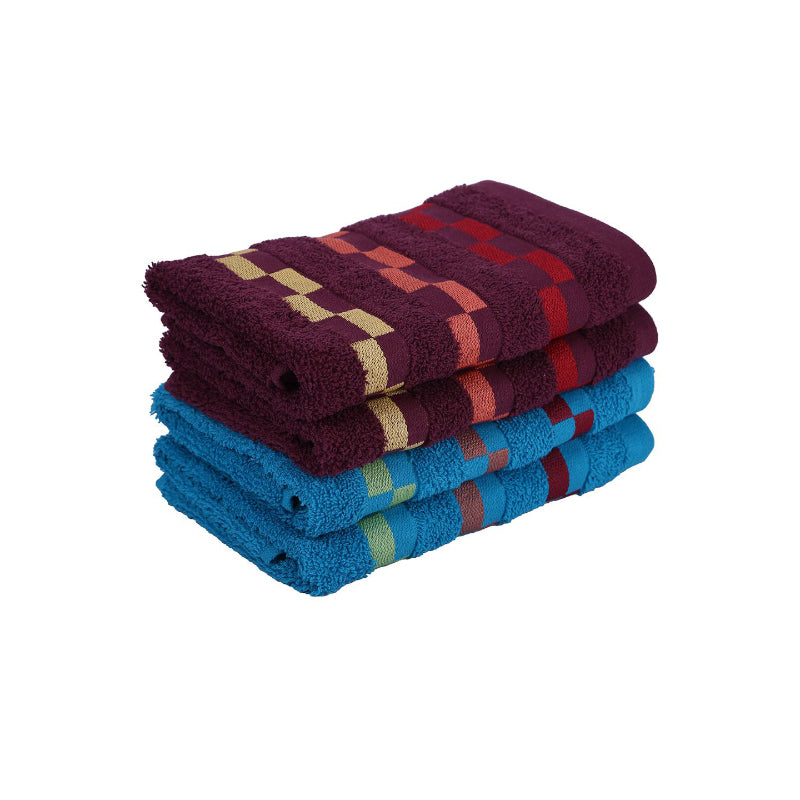 Buy Delpha Hand Towel (Wine & Light Blue) - Set Of Four Hand & Face Towels from Vaaree