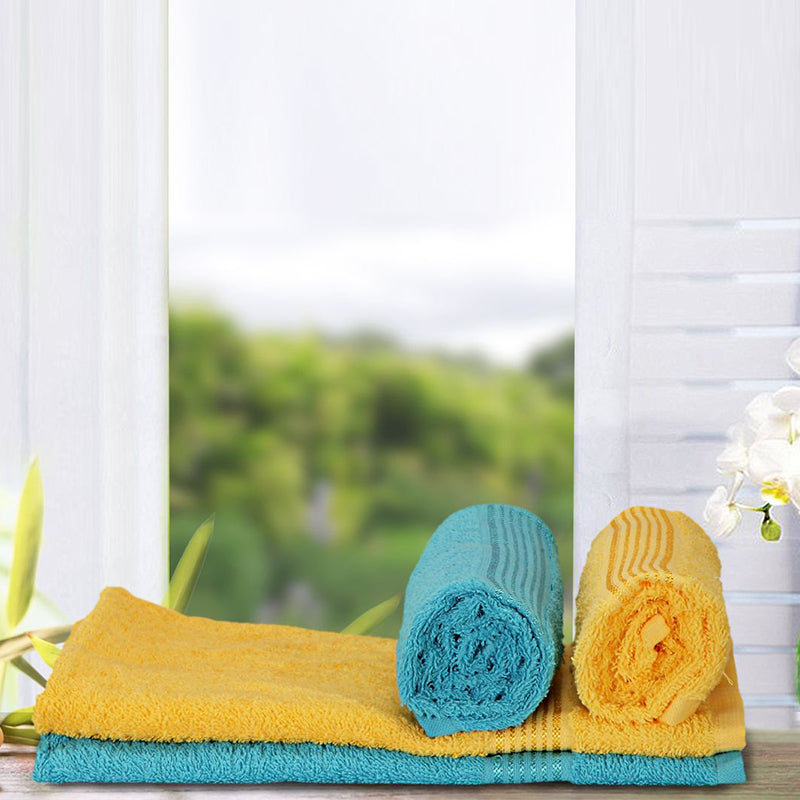 Buy Eva Quick Dry Hand Towel (Yellow & Blue) - Set Of Four Hand & Face Towels from Vaaree