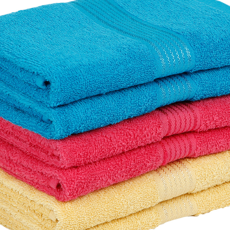 Buy Eva Quick Dry Hand Towel (Blue/Yellow/Pink) - Set Of Six Hand & Face Towels from Vaaree