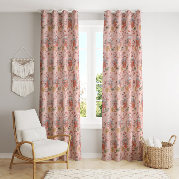 Pinakin Floral Curtains (Spring Pink) - Set Of Two