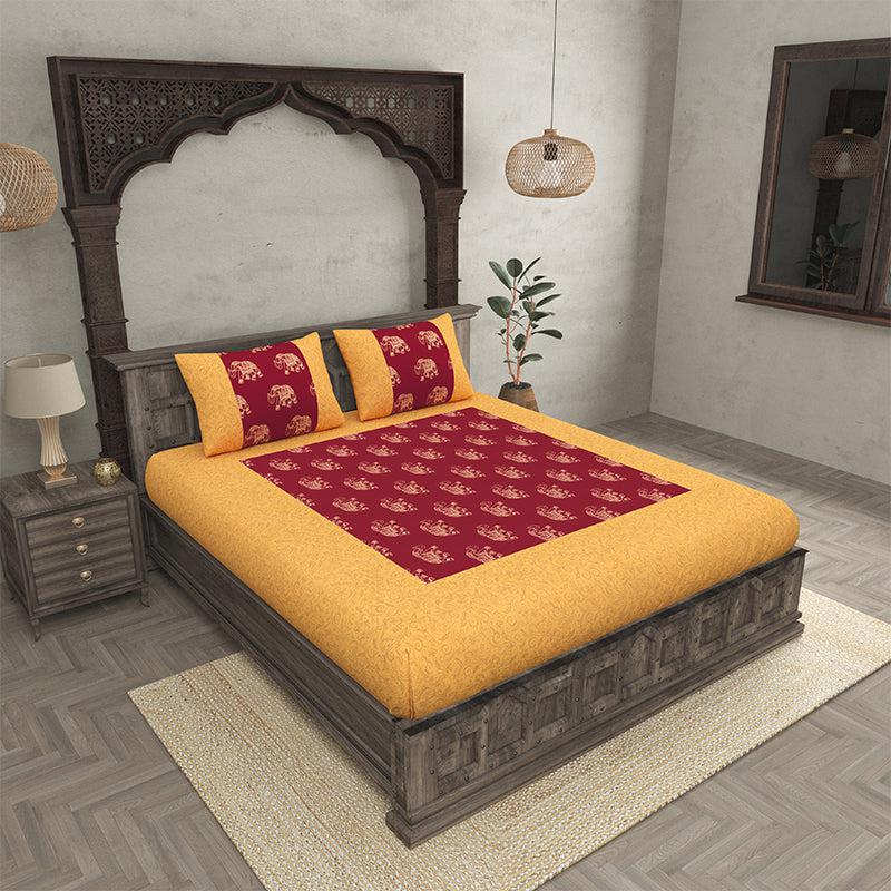 Buy Channe Ethnic Bedsheet - Red,Yellow Bedsheets from Vaaree