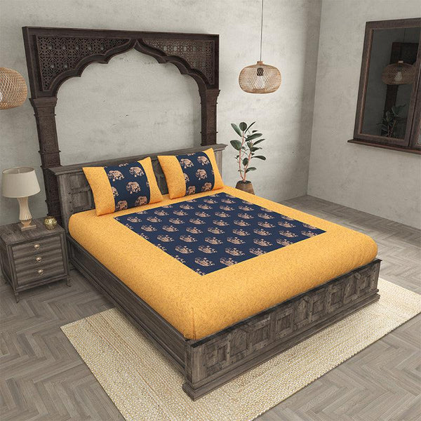 Buy Channe Ethnic Bedsheet - Blue,Yellow Bedsheets from Vaaree