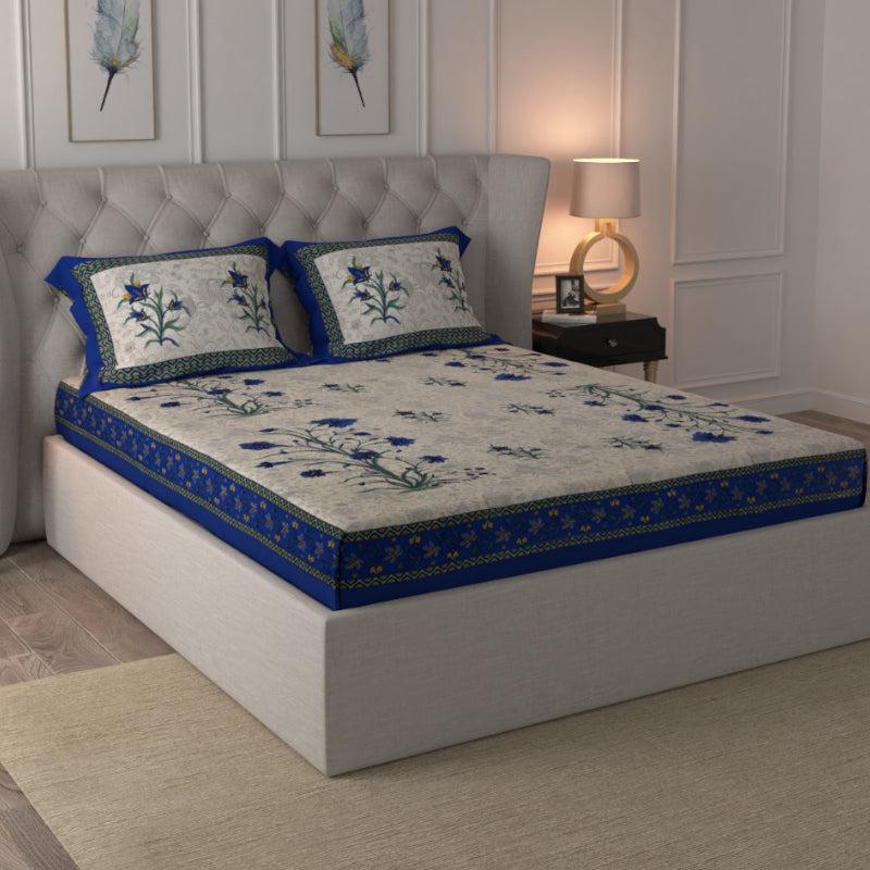 Buy Peony Floral Bedsheet - White,Blue Bedsheets from Vaaree