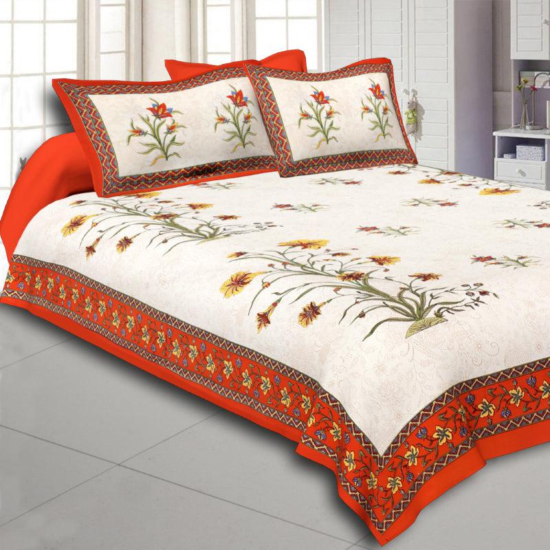 Buy Peony Floral Bedsheet - White,Red Bedsheets from Vaaree