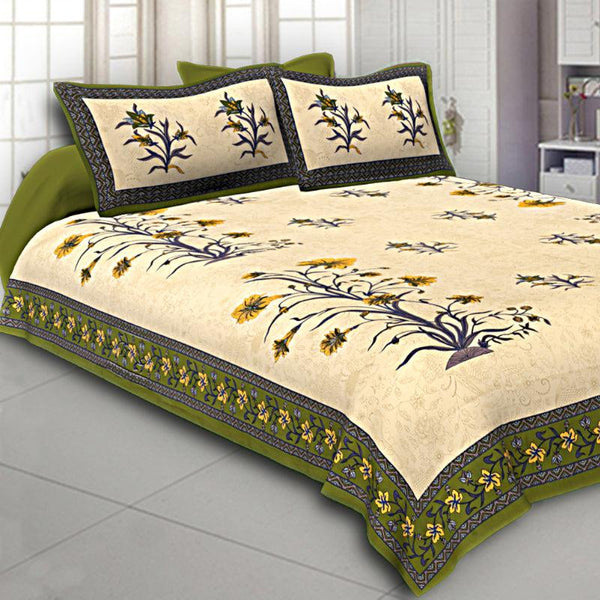 Buy Peony Floral Bedsheet - Ivory,Green Bedsheets from Vaaree