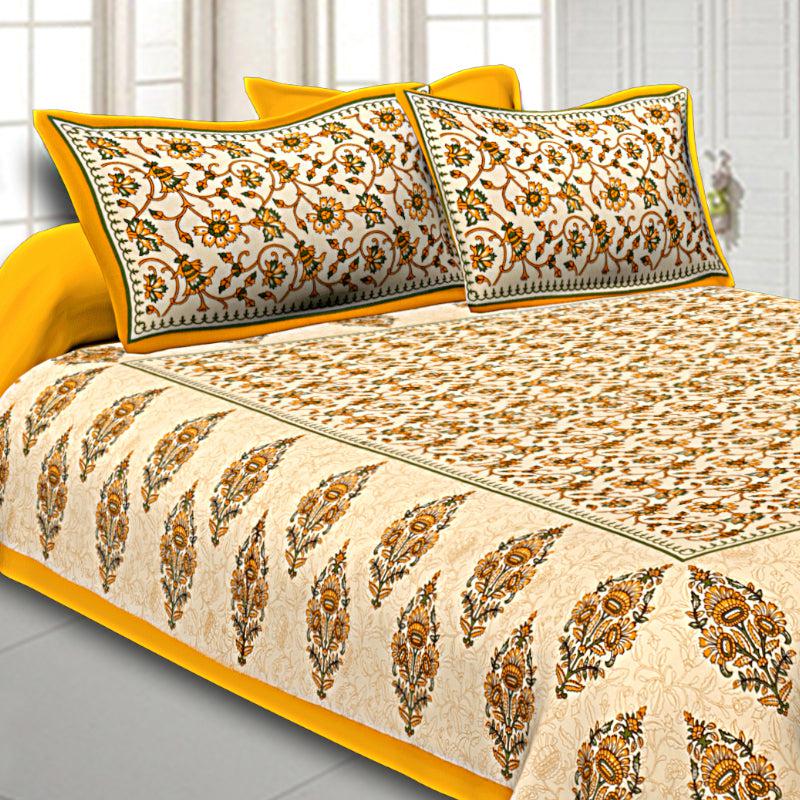 Bedsheets - Aariz Ethnic Bedsheet - Yellow