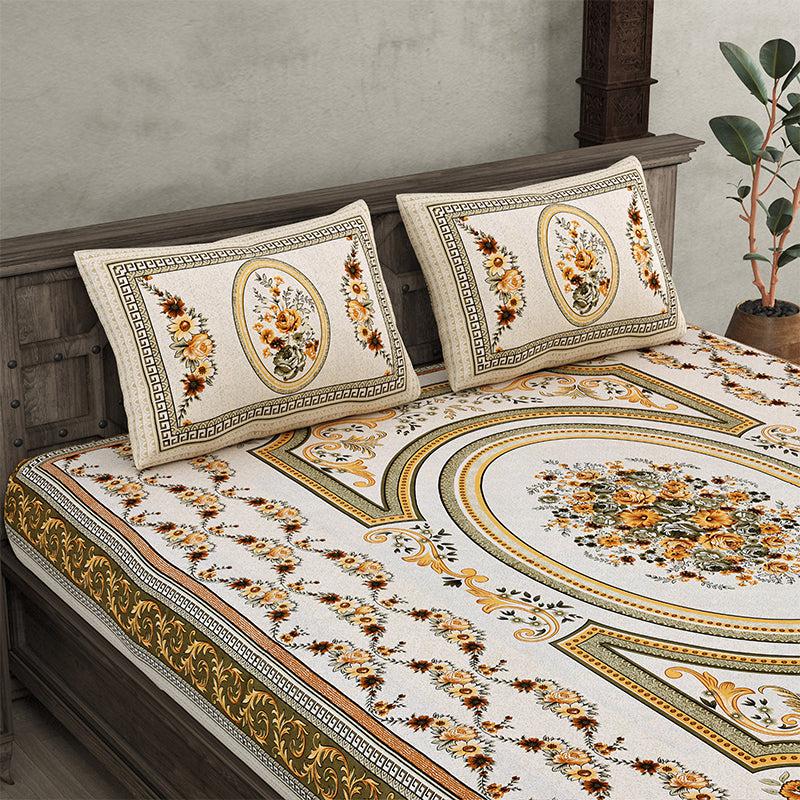 Buy Pusthi Ethnic Bedsheet - Yellow Bedsheets from Vaaree