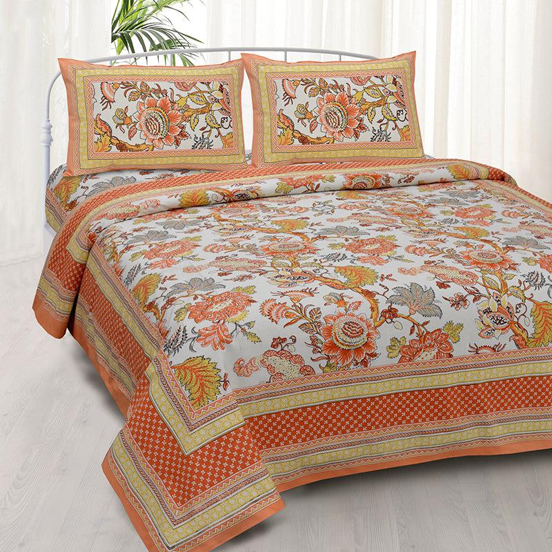 Buy Panna Floral Bedsheet - Orange Bedsheets from Vaaree