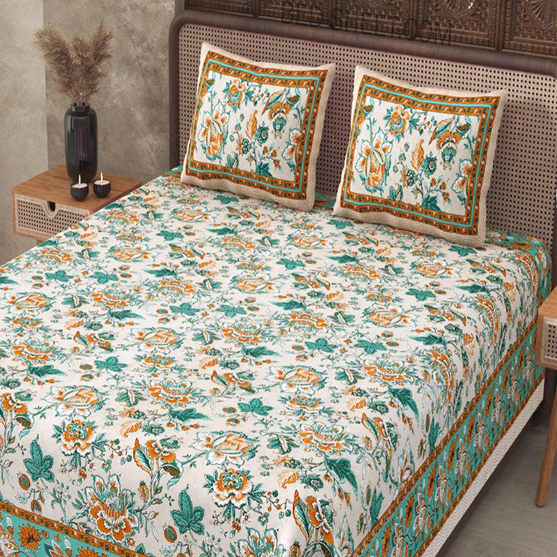 Buy Dahlia Floral Bedsheet - Green Bedsheets from Vaaree