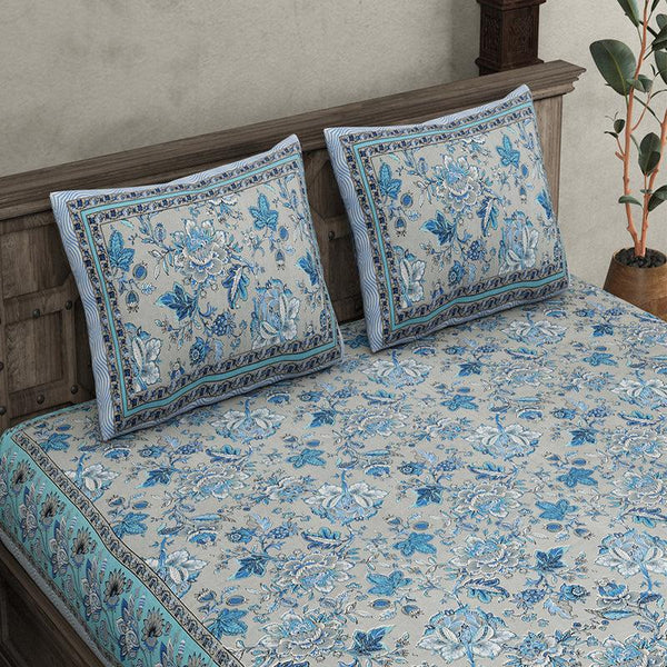 Buy Dahlia Floral Bedsheet - Blue Bedsheets from Vaaree