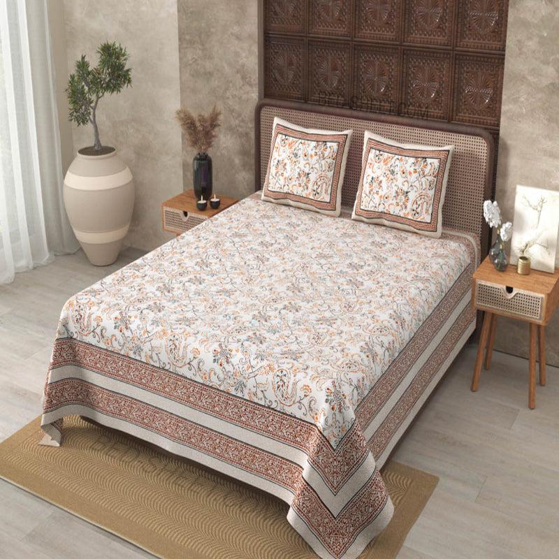 Buy Fresya Floral Bedsheet - White,Brown Bedsheets from Vaaree