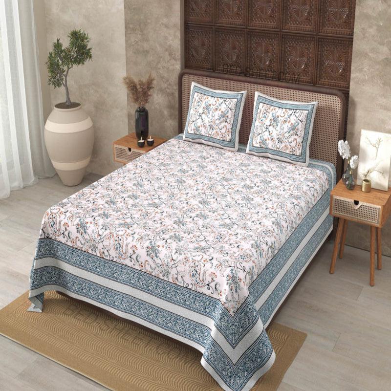 Buy Fresya Floral Bedsheet - White,Blue Bedsheets from Vaaree