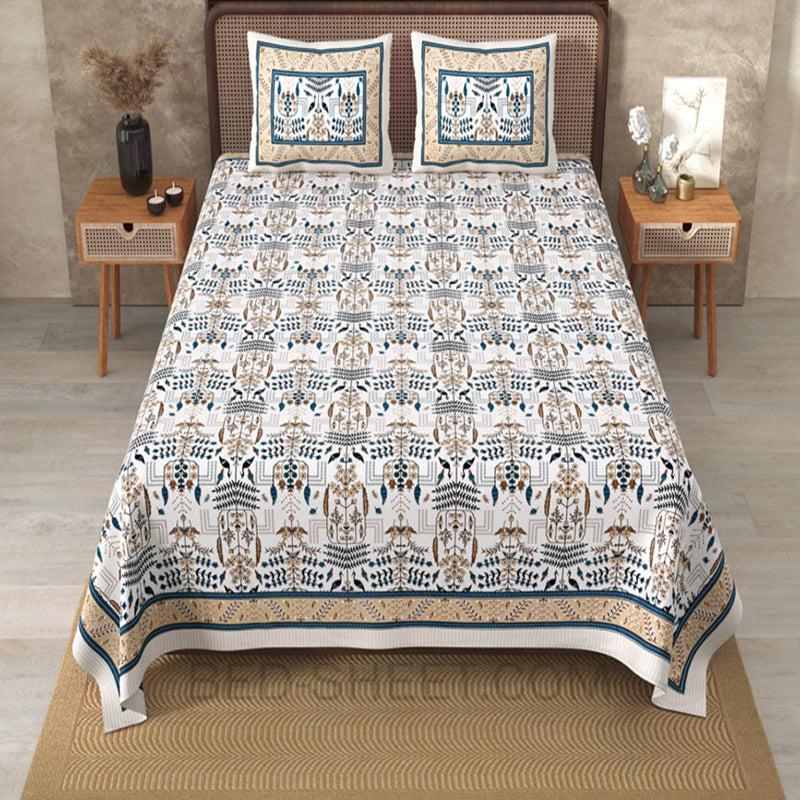 Buy Hara Ethnic Bedsheet - White,Beige Bedsheets from Vaaree