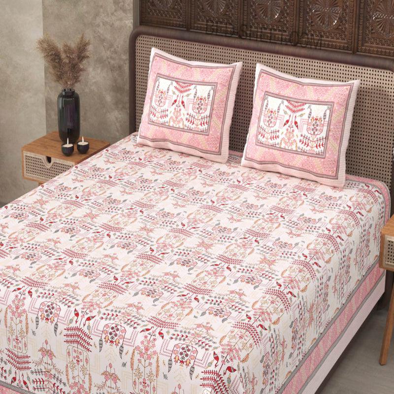 Buy Hara Ethnic Bedsheet - White,Pink Bedsheets from Vaaree