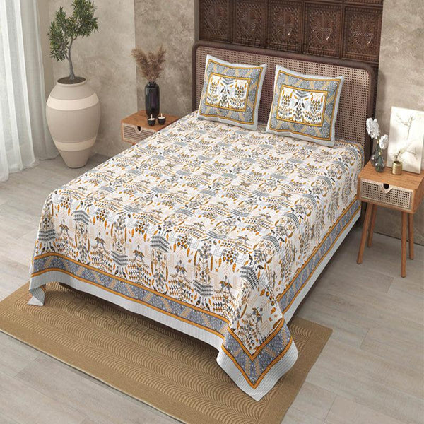 Buy Hara Ethnic Bedsheet - White,Brown Bedsheets from Vaaree