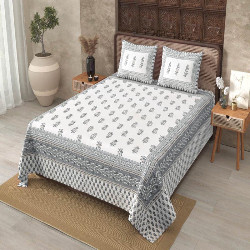 Buy Vira Ethnic Bedsheet - White,Grey Bedsheets from Vaaree