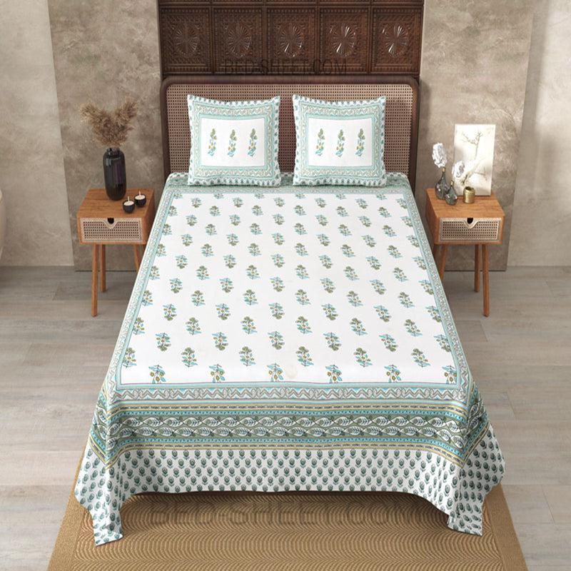 Buy Vira Ethnic Bedsheet - White,Green Bedsheets from Vaaree