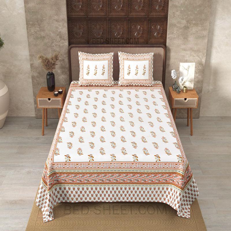 Buy Vira Ethnic Bedsheet - White,Brown Bedsheets from Vaaree