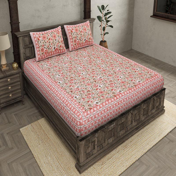 Buy Sarva Floral Bedsheet - Pink,Green Bedsheets from Vaaree