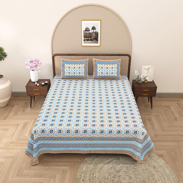 Buy Maya Ethnic Bedsheet - White,Blue Bedsheets from Vaaree