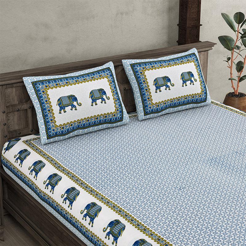 Buy Gaj Ethnic Bedsheet - Blue Bedsheets from Vaaree