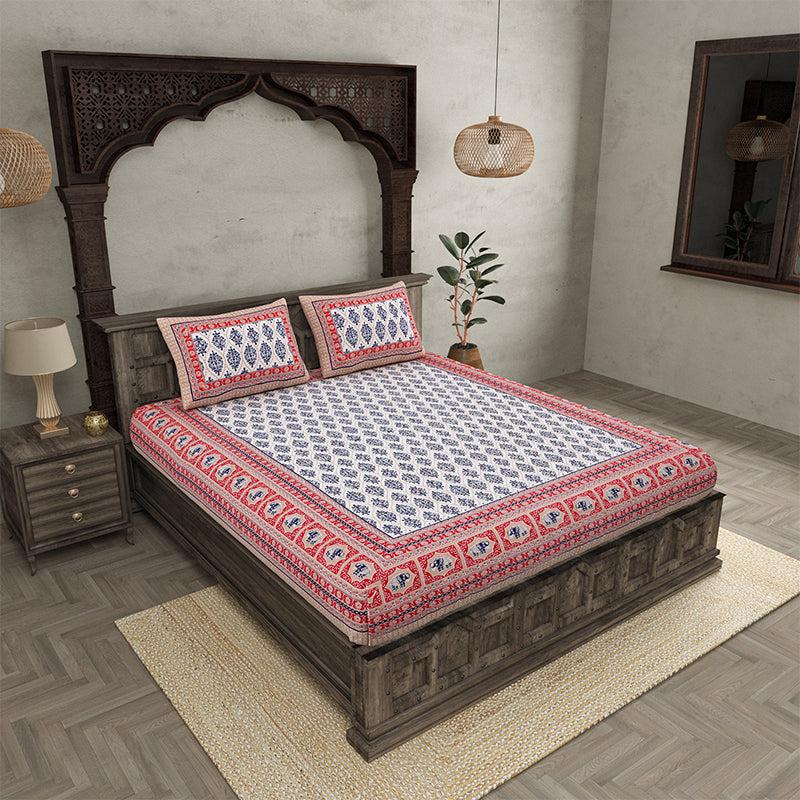 Buy Mahat Ethnic Bedsheet - Blue,Red Bedsheets from Vaaree